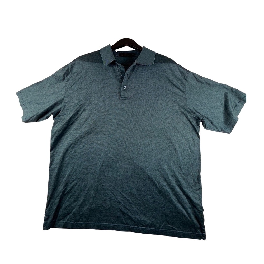 Bugatchi Uomo Men's XXL Teal Blue Striped Short Sleeve Polo Shirt